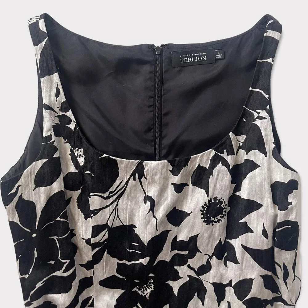 Rickie Freeman for Teri Jon Black & White Ruffle Dress Size 4 - Picture 3 of 9